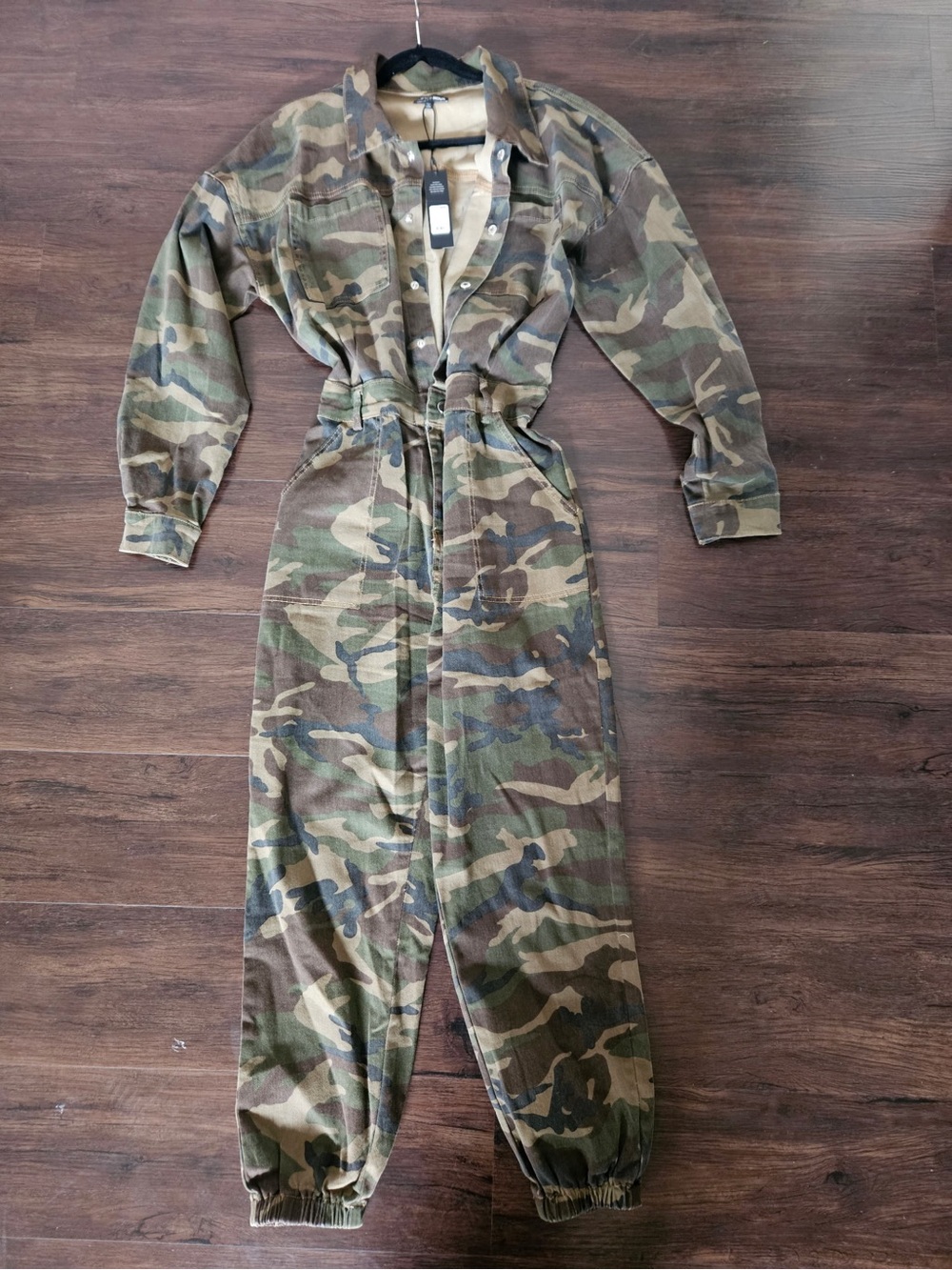 Fashion Nova Women's Camo Utility Jumpsuit - Green/Brown
